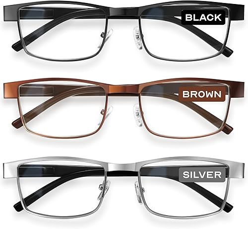 BLS Businessman - Lentes de lectura rectangulares para lectores profesionales duraderos, lentes de bloqueo de luz azul