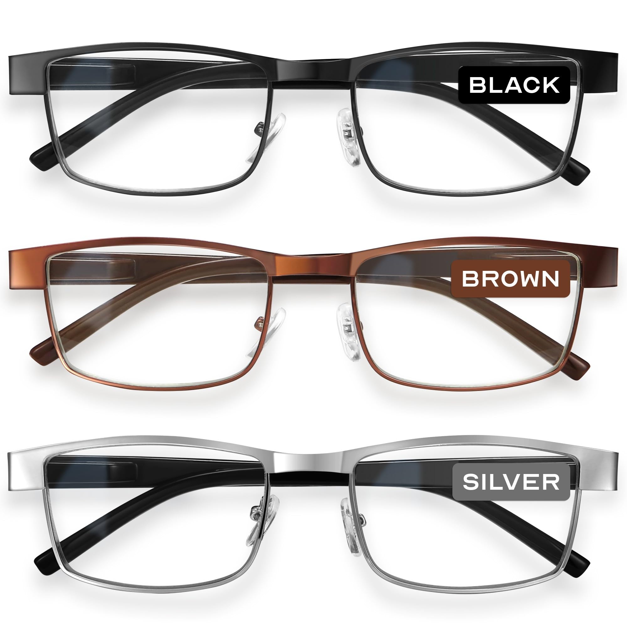 BLS Businessman Rectangular Reading Glasses - Professional Durable Readers - Blue-Light Blocking Lenses