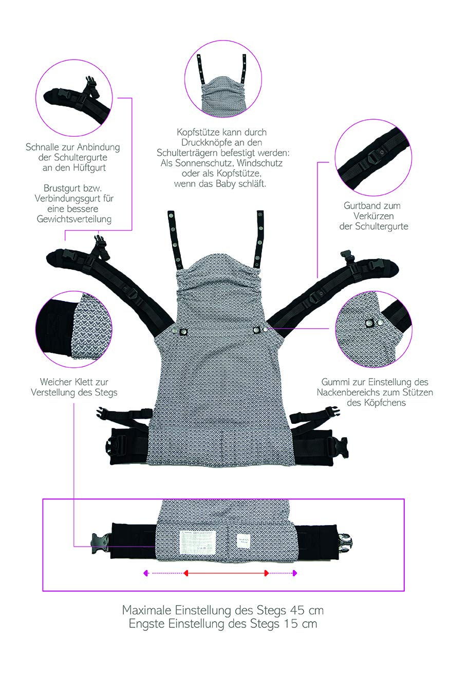 KOKADI Just Mr. Grey - Mochila portabebés con tapa (ergonómica, fácil y segura, desde el nacimiento hasta 15 kg, algodón orgánico)