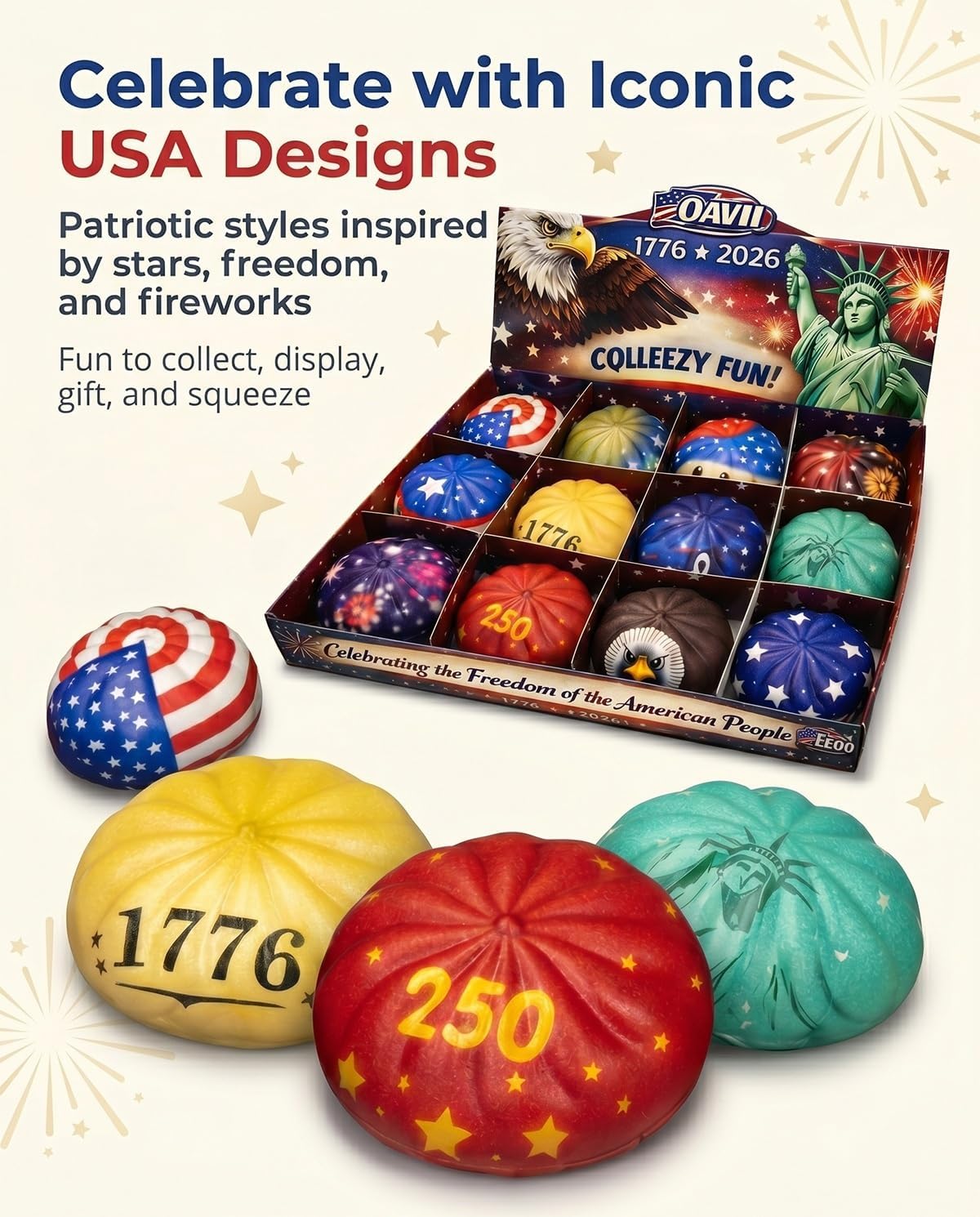The 250th Anniversary Theme Dumpling Squishy, Patriotic Squeeze Squishy, Dumpling Squishy Stress Ball, Stress Relief Sensory Desk Accessory, America Patriotic Decorations for Home Adults Office