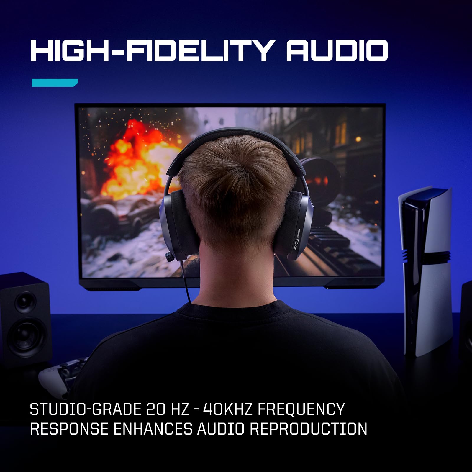 RIG R5 Pro HS - Auriculares competitivos con Cable para Juegos con Controladores de grafeno con Licencia Oficial para PlayStation, Color Negro