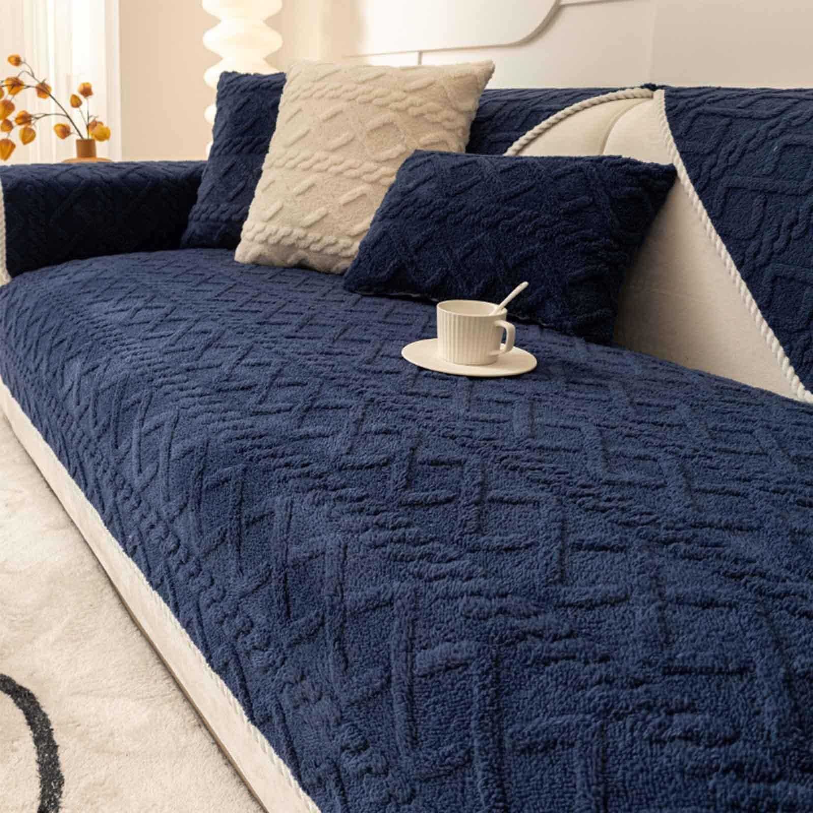 HLTQL Funny Fuzzy Sofa Cover for Corner Sofas，sofa Cushion Covers Velvet，sofa Slipcovers 3 Seater 4 Seater 2 Seater 1 Seater Recliner，couch Cover for Dogs,#4darkblue-90x70cm