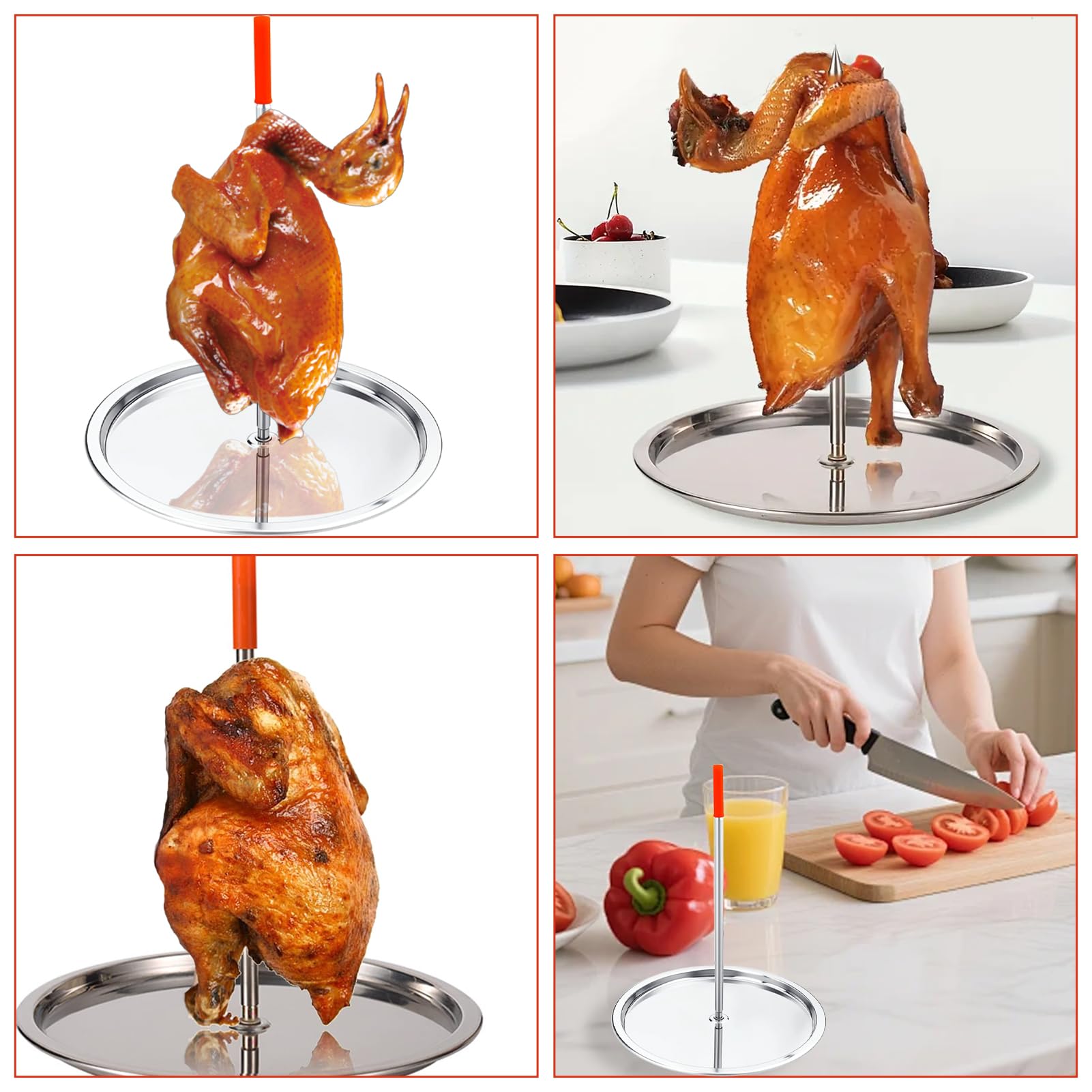 1 Pezzi 21 cm Spiedo Verticale barbecue con Spazzola Olio in silicone, Supporto Verticale in acciaio inox, Spiedino verticale, Girarrosto Cremagliera Verticale,per bistecca