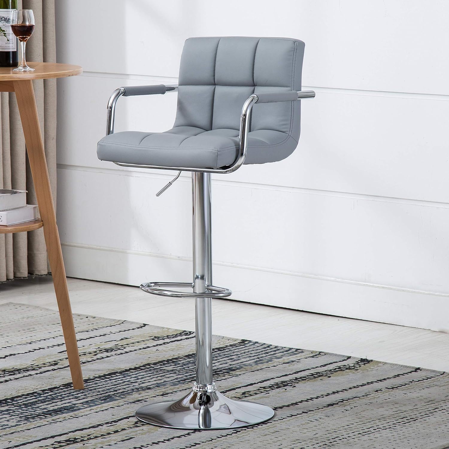 Geelife Contemporary Adjustable Arm Stool with Cushion, Gray - Metal Gray - Adjustable Height 360° - Spaces -