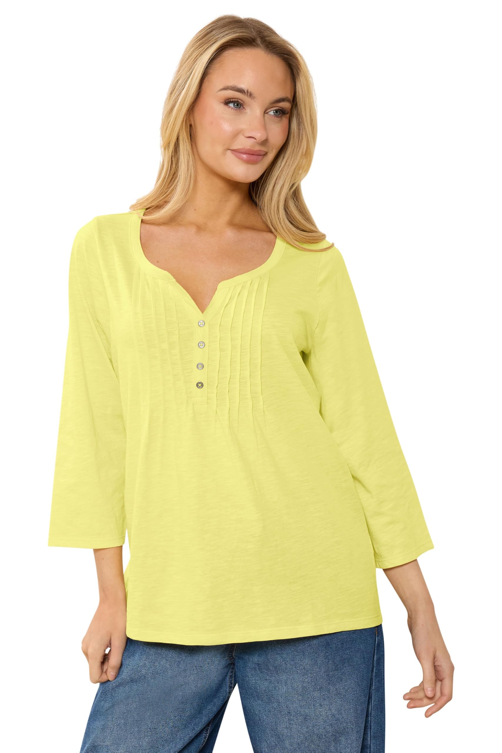 M&Co Women's Yellow Cotton Henley Top