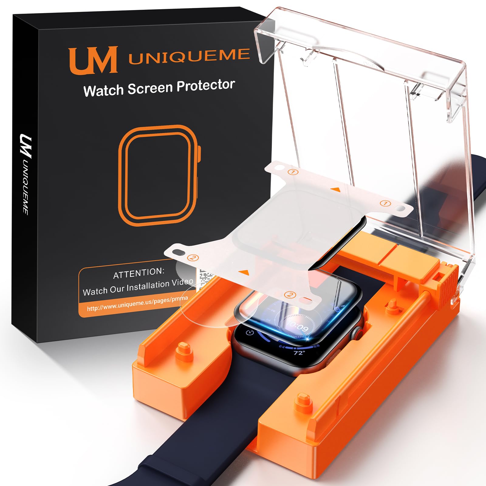 UniqueMe für 2 Stück Apple Watch 9/8/7 45mm Full Screen 7H Folie - [Sicherer Halt] Langlebigste & 3D Vollabdeckung - Blasenfrei, Kratzschutz und Klarheit für Ihre Apple Watch 45mm Schutzfolie