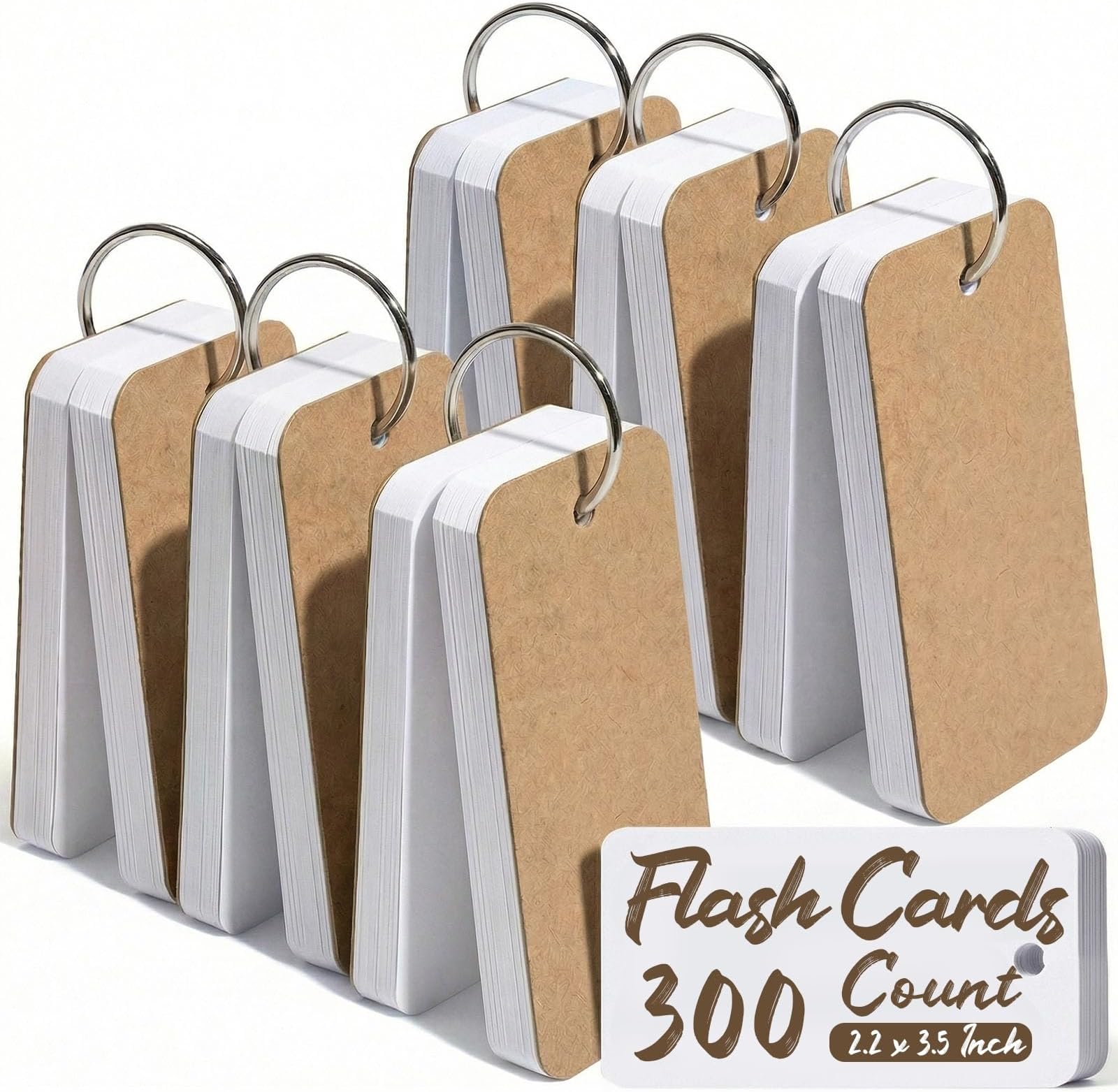 Koogel 300PCS Index Cards with Rings, 2.2 x 3.5 Inch, Small Flash Cards for Studying, Portable Blank Study Notecard for School Office Home Organization, Durable Study To Do List Note Taking Supplies