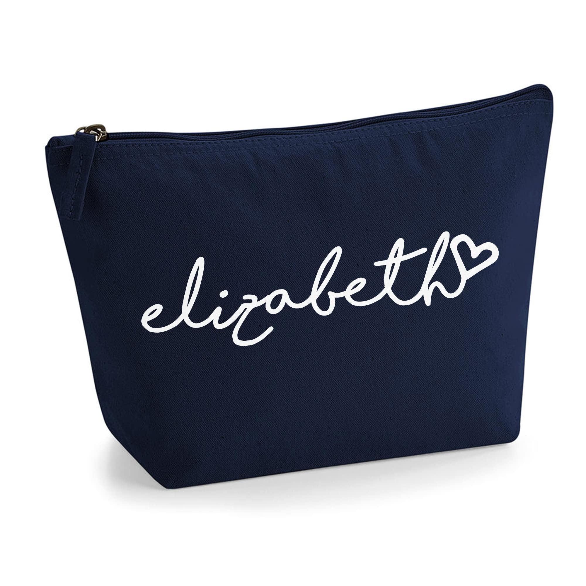 Personalized Handwritten Name Initials Text Make Up Accessory Bag in Navy Colour Glitter or Flock Texture Print - White Flock - M Navy