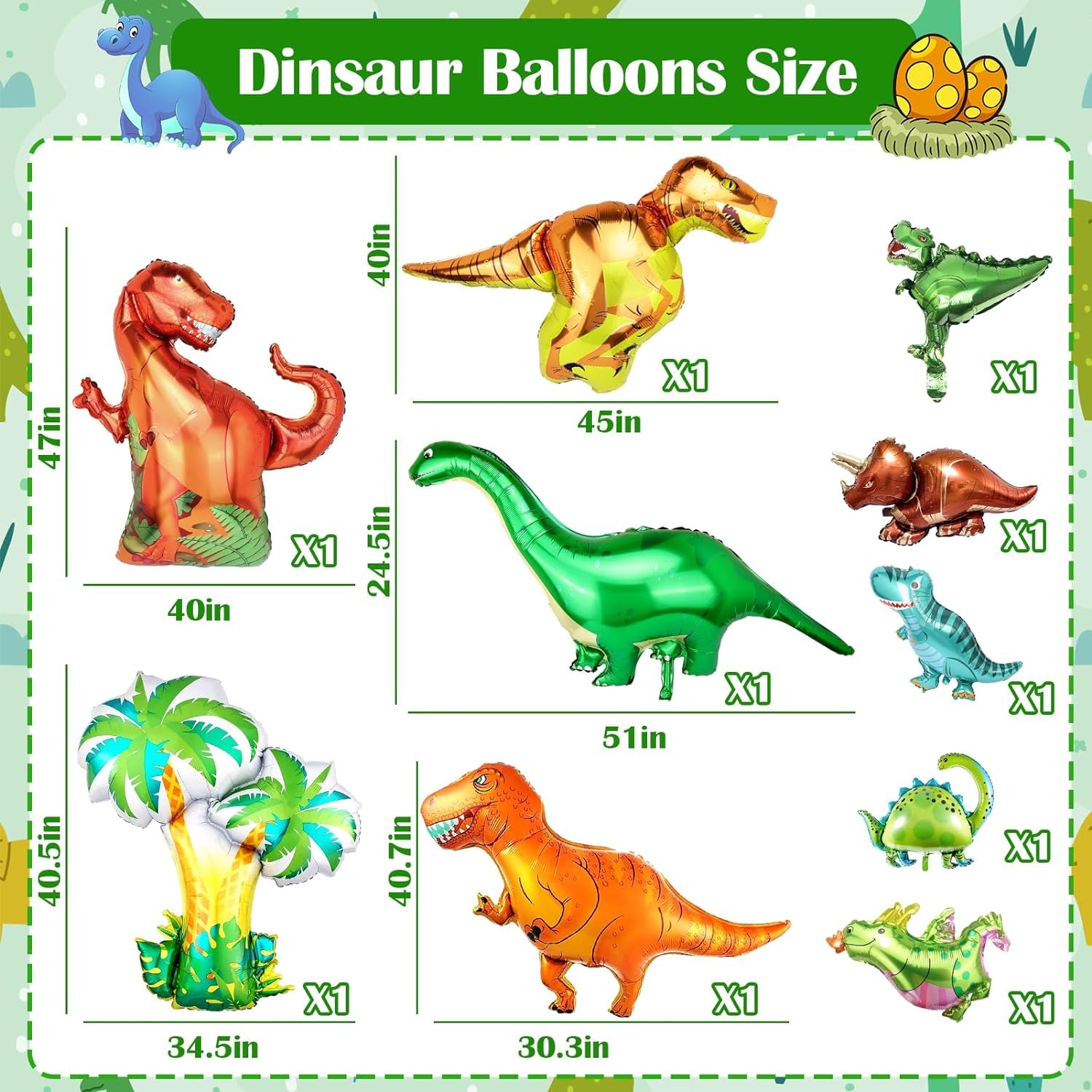 10 Dinosaurier Luftballons Für Geburtstagsfeiern - Bunte Folienballons Für Dino-Partys