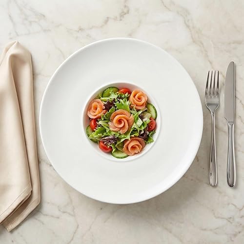 Miniatura 6 de cuencos de sopa con borde de cerámica, 5.1 oz, blancos de 8.5 pulgadas, juego de 4 platos pequeños exquisitos para sopa, platos para pasta con borde