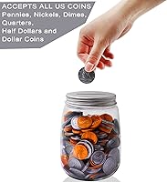 Vista 3 de Tarros pequeños de plástico transparente para monedas, paquete de 4, 16 onzas con tapas ranuradas plateadas, alcancías transparentes para adultos