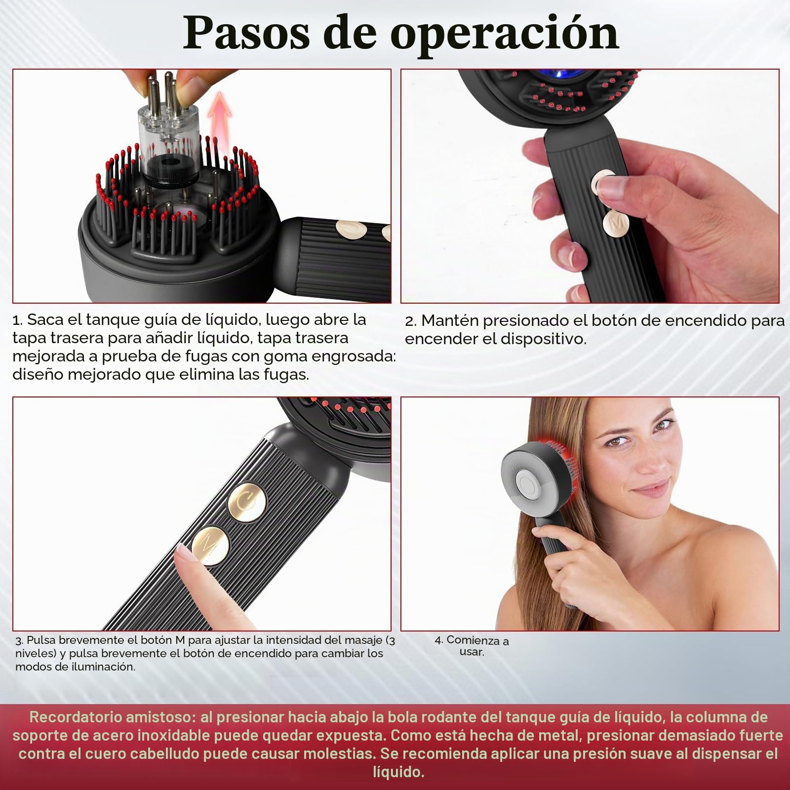 Cepillo de masaje de cuero cabelludo mejorado con luz roja y azul con IPX7, masajeador eléctrico para el cuero cabelludo y el cabello, inalámbrico y portátil (negro)