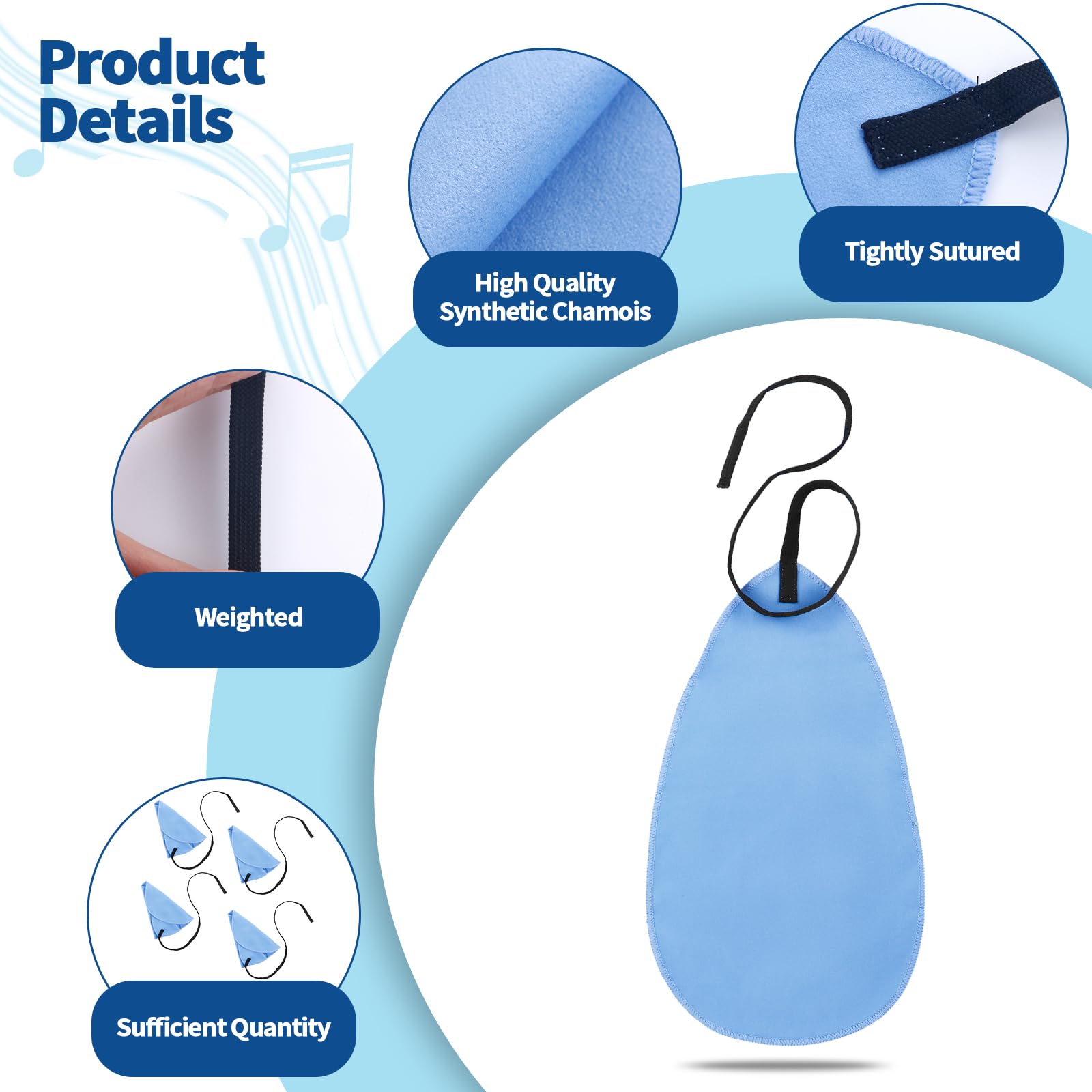 Kit de limpieza de clarinete, paño de limpieza para clarinete, kit de paño de limpieza para clarinete, piccolo, flauta, saxofón y saxofón (azul claro)