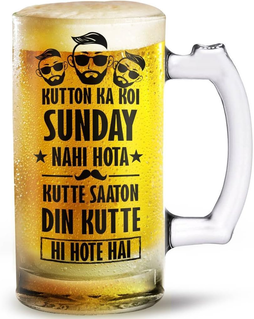 Ramposh Beer Glass Gifts for Women and Men, Beer Mug -Funny Vintage Beer Mug perfect birthday or anniversary gift Ideas for Him, Her, Father, Mother, Brother, Sister, friend, Dad, Mom, Husband or Wife. Bar Glasses. Party Decorations Beer Mug Cup, Happy New Year gift, Diwali gift, Valentine Gift Printed Beer Mug Glass 500 ml