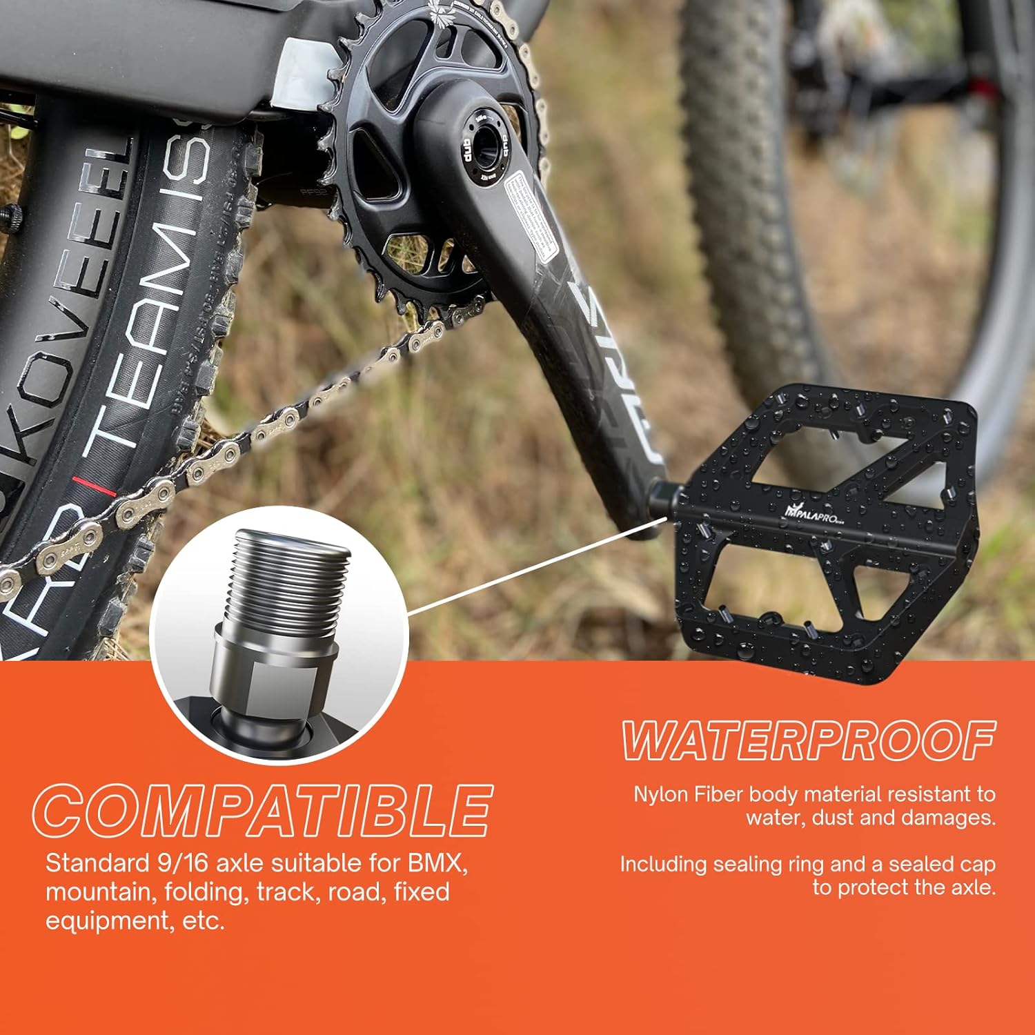 IMPALAPRO - Bike Pedals Nylon Fiber Selaed Bearing 9/16" - Non-Slip Flat Pedals - Lightweight and Wide Flat Platform Cycling Pedals for BMX Road MTB E-Bike