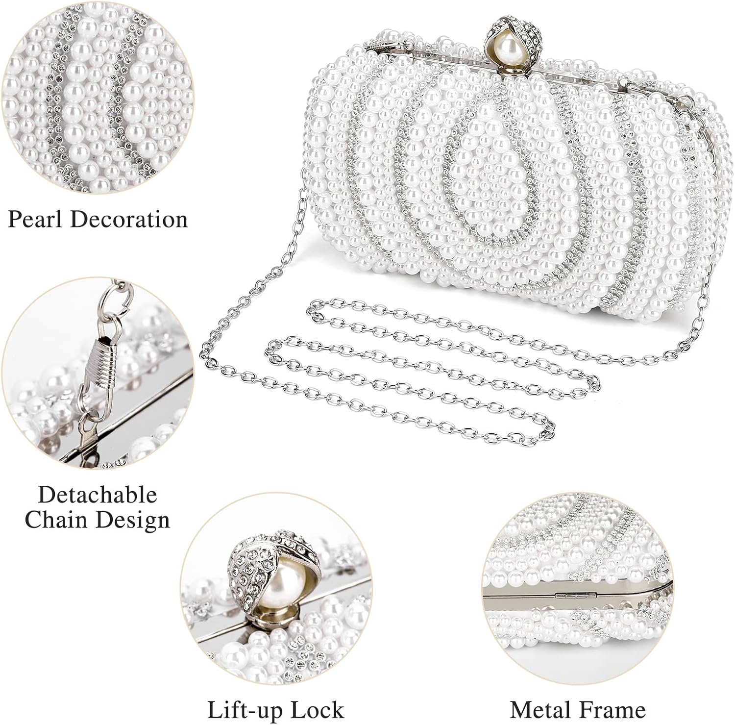 UBORSE Beaded Clutch Evening Bags for Women Formal Bridal Wedding Clutch Purse