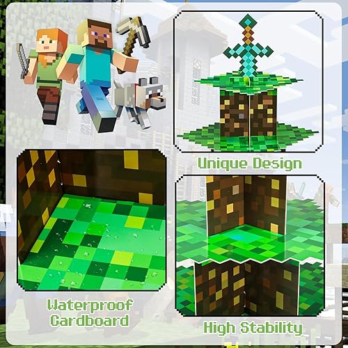 Miniatura 6 de Paquete de 2 soportes para cupcakes para decoración de fiesta de cumpleaños, suministros de recuerdos de fiesta de BACUTHY Pixel, soporte de cartón