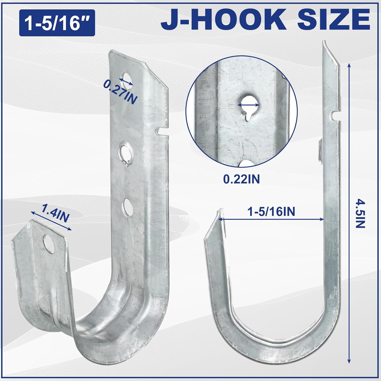 Gisafai 100 Pcs Cable Support J-Hook, 1-5/16 Inch Metal Garage Hooks for Hanging, Heavy Duty Network for Cable and Wire Management Wall Attaching J Utility, G60 Galvanized Steel, Silver