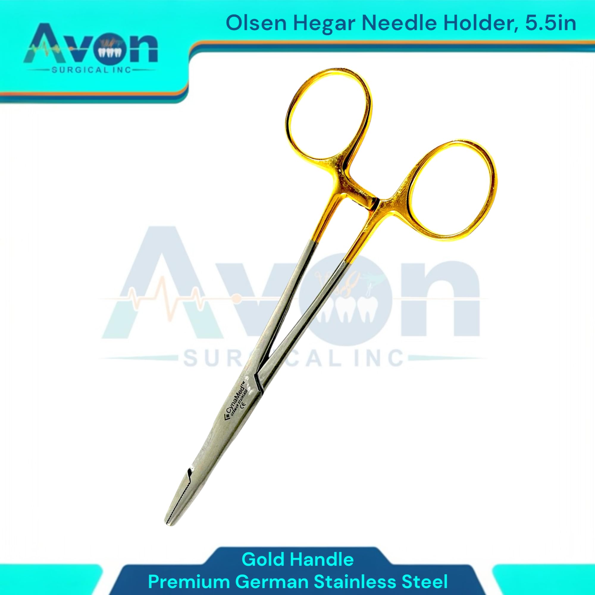 5.5in Olsen Hegar Needle Holder with Gold Color Locking Handle - Cutting Blade Feature - Autoclave-Safe German Stainless Steel