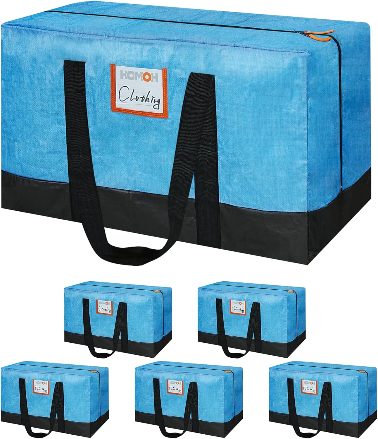 6 Pack Large Moving Bags, 115lb Capacity Heavy Duty Packing Bags with Internal Compression Straps, Storage Bag with Zippers and Strong Handles, Alternative to Moving Boxes -103L,Blue and Black