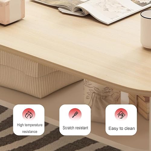 Miniatura 4 de Mesa auxiliar ovalada, mesa auxiliar de madera con almacenamiento abierto, mesa central de madera con marco de metal, mesa auxiliar moderna para