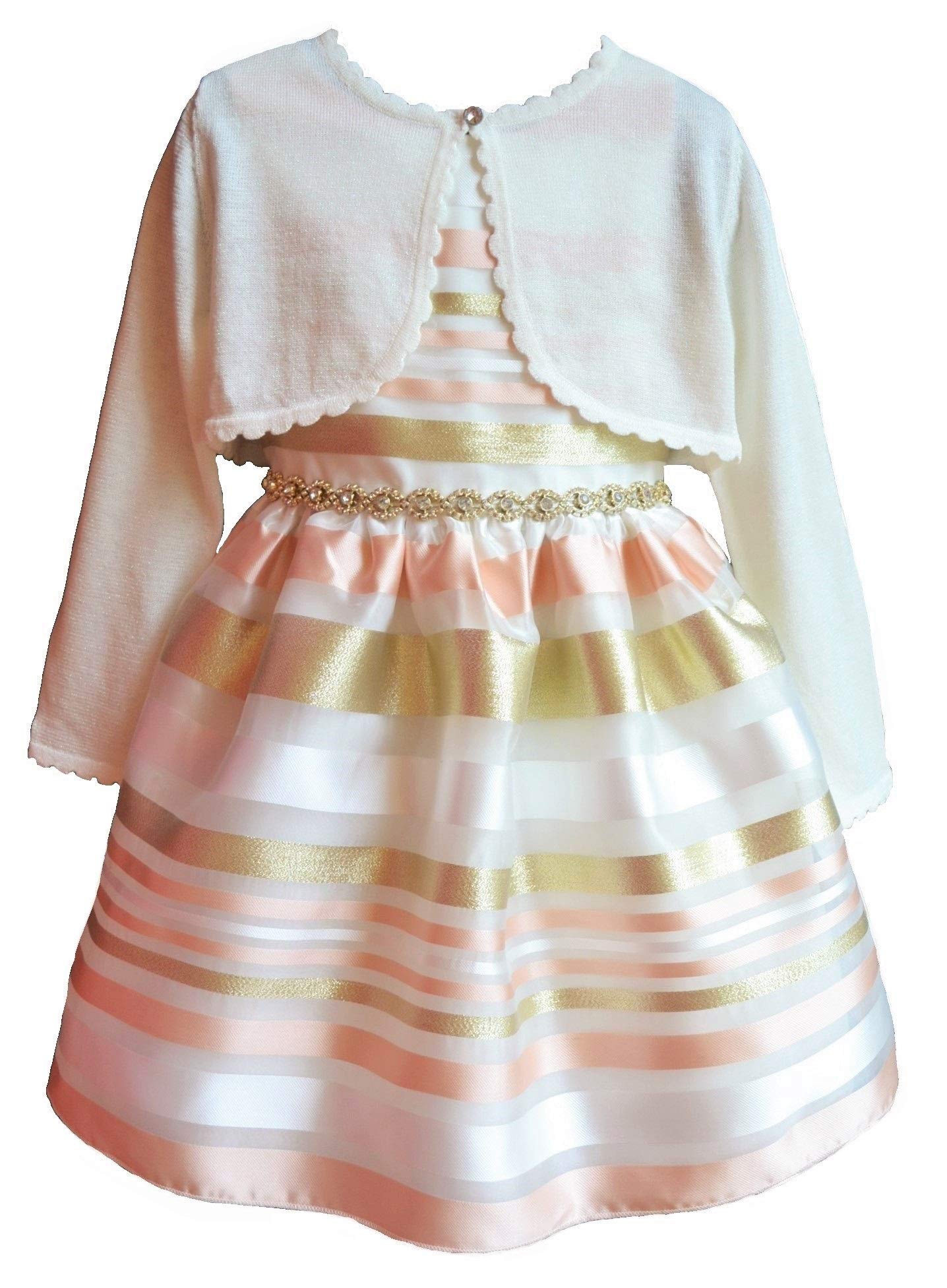 Rare Editions Girls Size 2T-6X Blush Gold Ivory Dress Cardigan Set