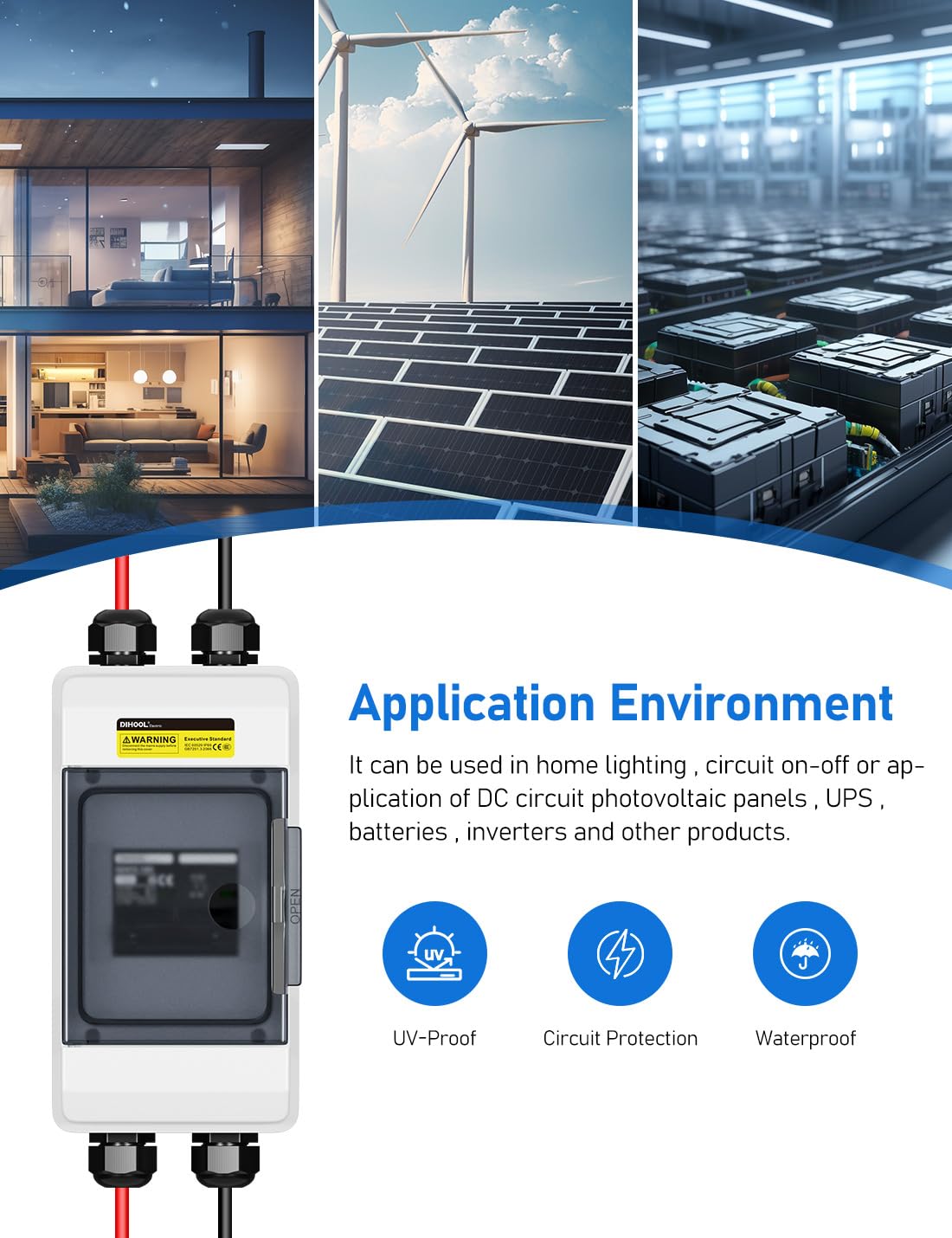 DIHOOL Solar DC Circuit Breaker Box 100 Amp Solar Panel Disconnect Switch