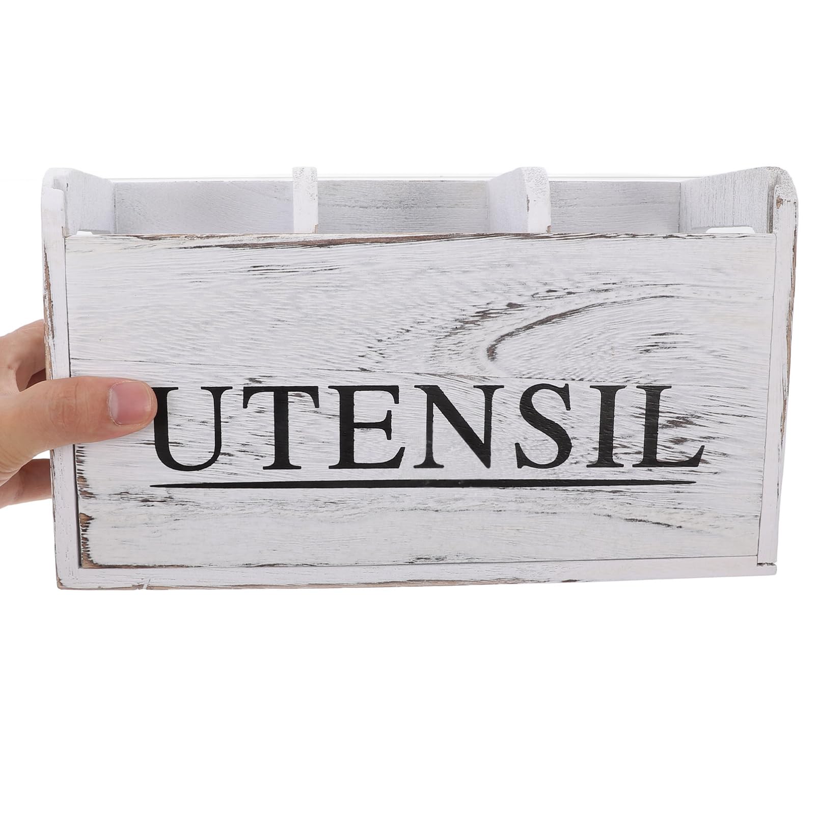 Healifty Porta Cubiertos Grande de Madera con Compartimentos Blanco Rústico | Organizador de Cubiertos para Mesa, Uso en Estudio y Escritorio, Diseño Multifuncional de Estilo Elegante