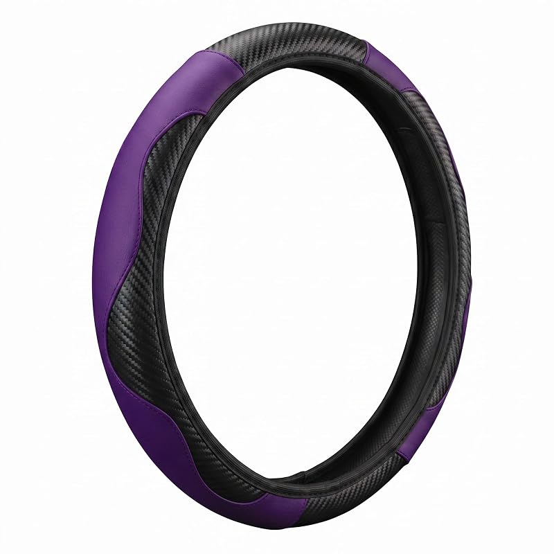 Capa para volante WLERIR em couro sintético com textura de fibra de carbono, roxa, para volantes de 36,8 a 38,1 cm, 1 unidade