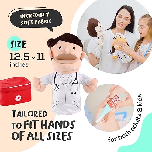Miniatura 6 de Títeres de mano de médico y enfermera con kit de médico, alivia el miedo para los niños, juego de roles educativo para niños pequeños y más de 3