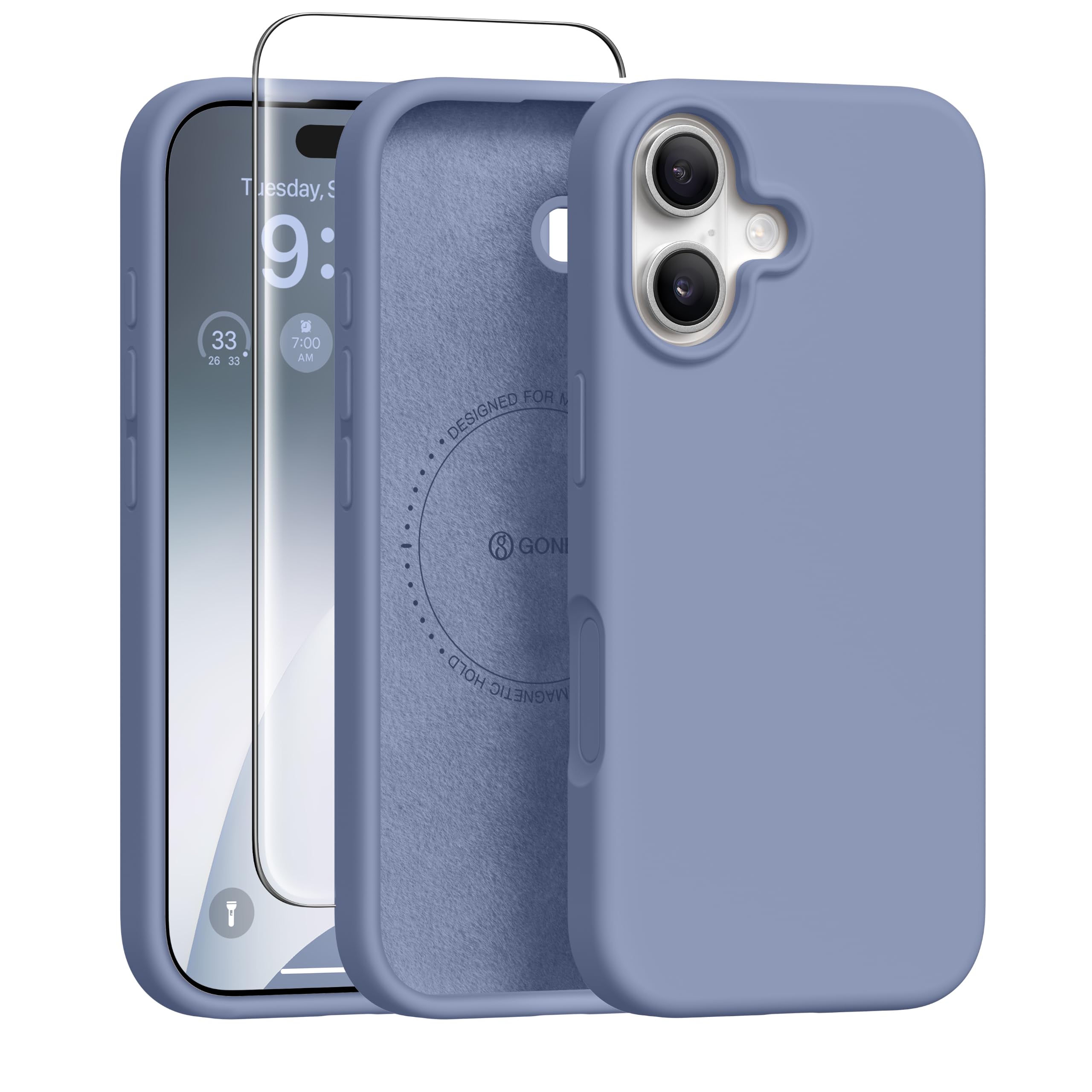 GONEZ Magnetic for iPhone 16 Case, Silicone Cover Lavender Gray
