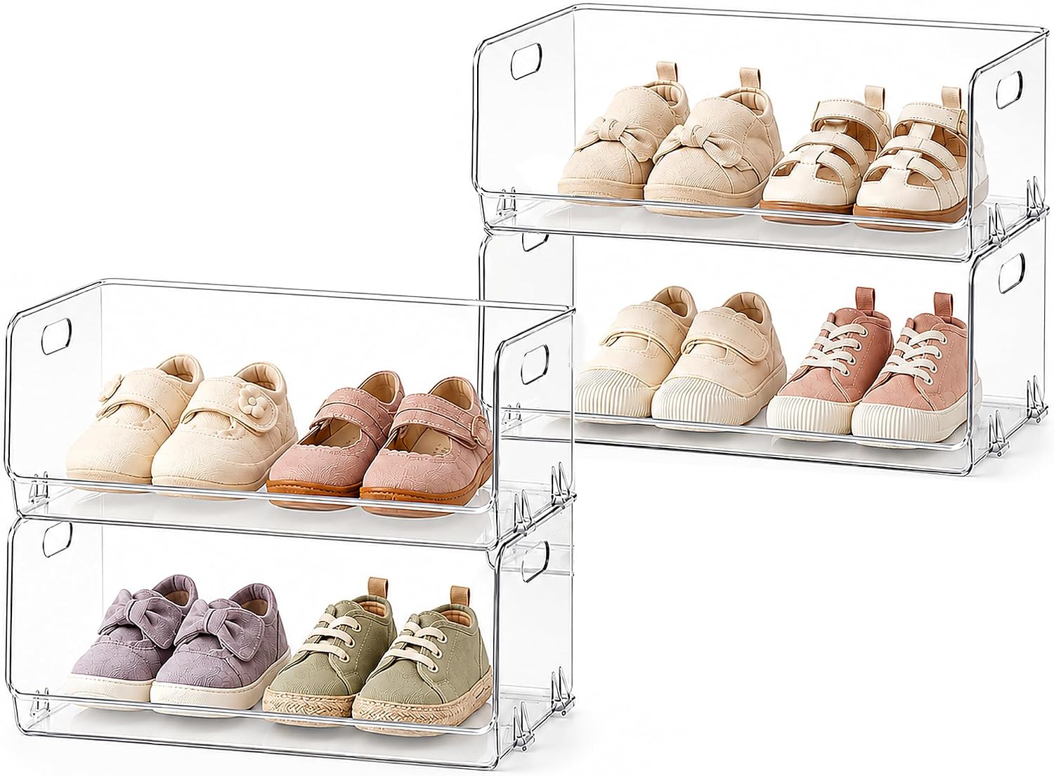 Toddler Baby Shoe Organizer: Clear Acrylic Kids Shoe Rack for Closet Nursery Bedroom Floor - 4 Tier Stackable Open Front Small Shoe Storage for Baby Toddler Shoe Size 0-10