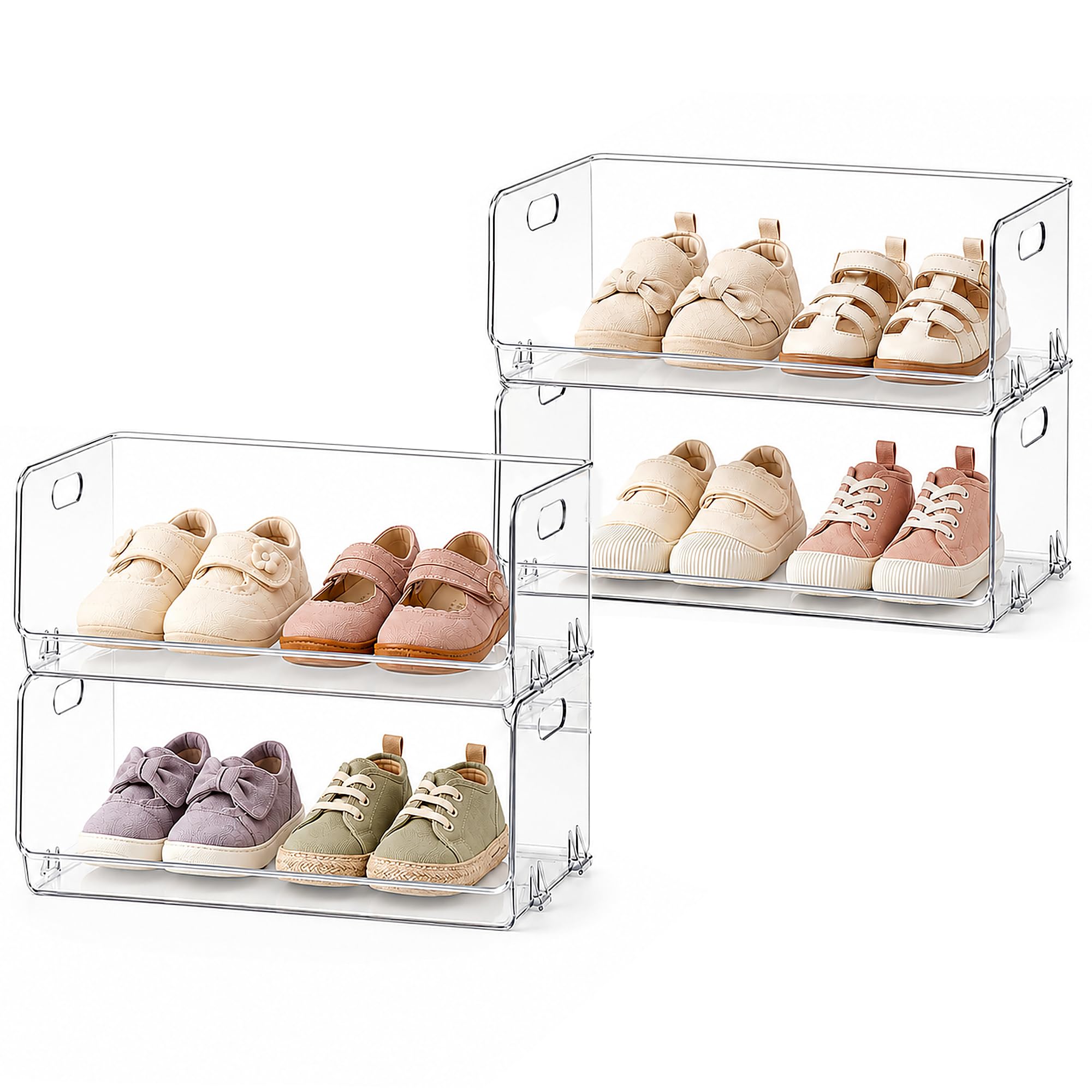 Photo 1 of Adando Toddler Baby Shoe Organizer: Clear Acrylic Kids Shoe Rack for Closet Nursery Bedroom Floor - 4 Tier Stackable Open Front Small Shoe Storage for Baby Toddler Shoe Size 0-10