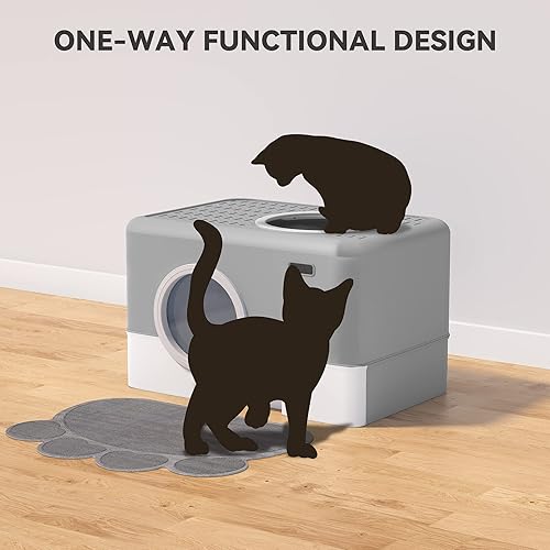 Miniatura 3 de YITAHOME Caja de arena grande cerrada para gatos con tapa y tapa, inodoro con capucha, inodoro, antisalpicaduras, con cajón, cuchara de arena