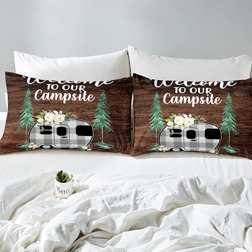 Vista 141 de Erosebridal Sábanas rústicas de granja, sábanas de camping feliz, juego de sábanas para decoración de cámper para niños, adolescentes, mujeres