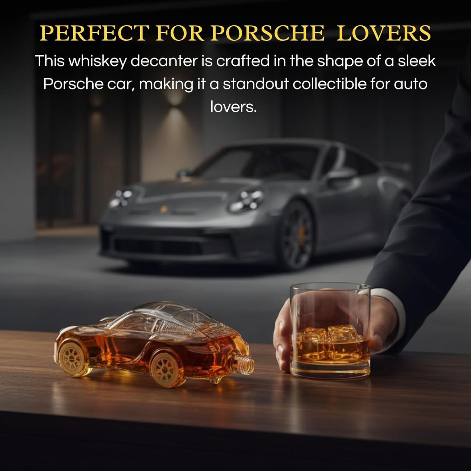Car Whiskey Decanter 8.5oz, Nascr Porsche Coupe Sports Luxury Sports Vehicle Glass Liquor Dispenser for Men, Husband, Dad, Collectible Barware Gift for Bourbon, Scotch, Fathers Day, Birthday Gifts
