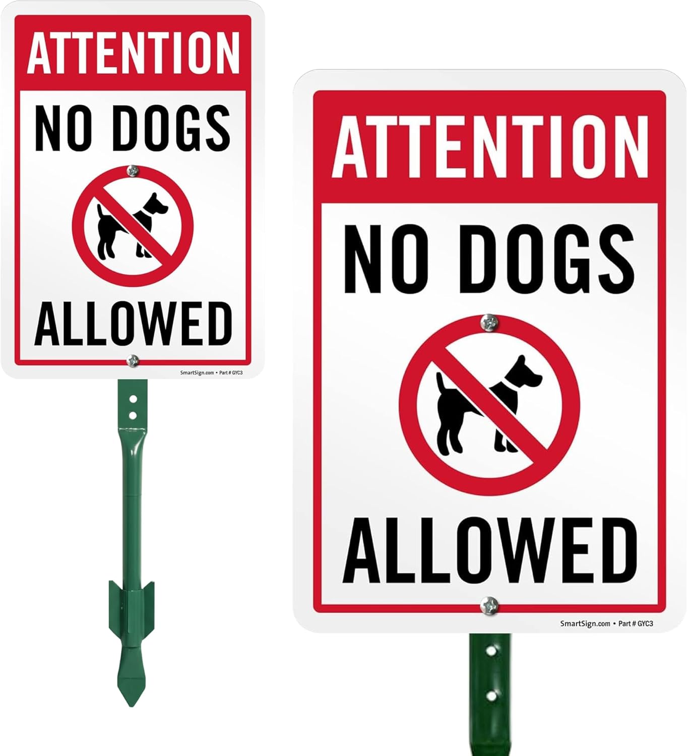 SmartSign 10 x 7 inch “Attention - No Dogs Allowed” LawnPuppy Yard Sign and 18 inch Stake Kit, 40 mil Laminated Rustproof Aluminum, Red, Blue and White, Set of 1