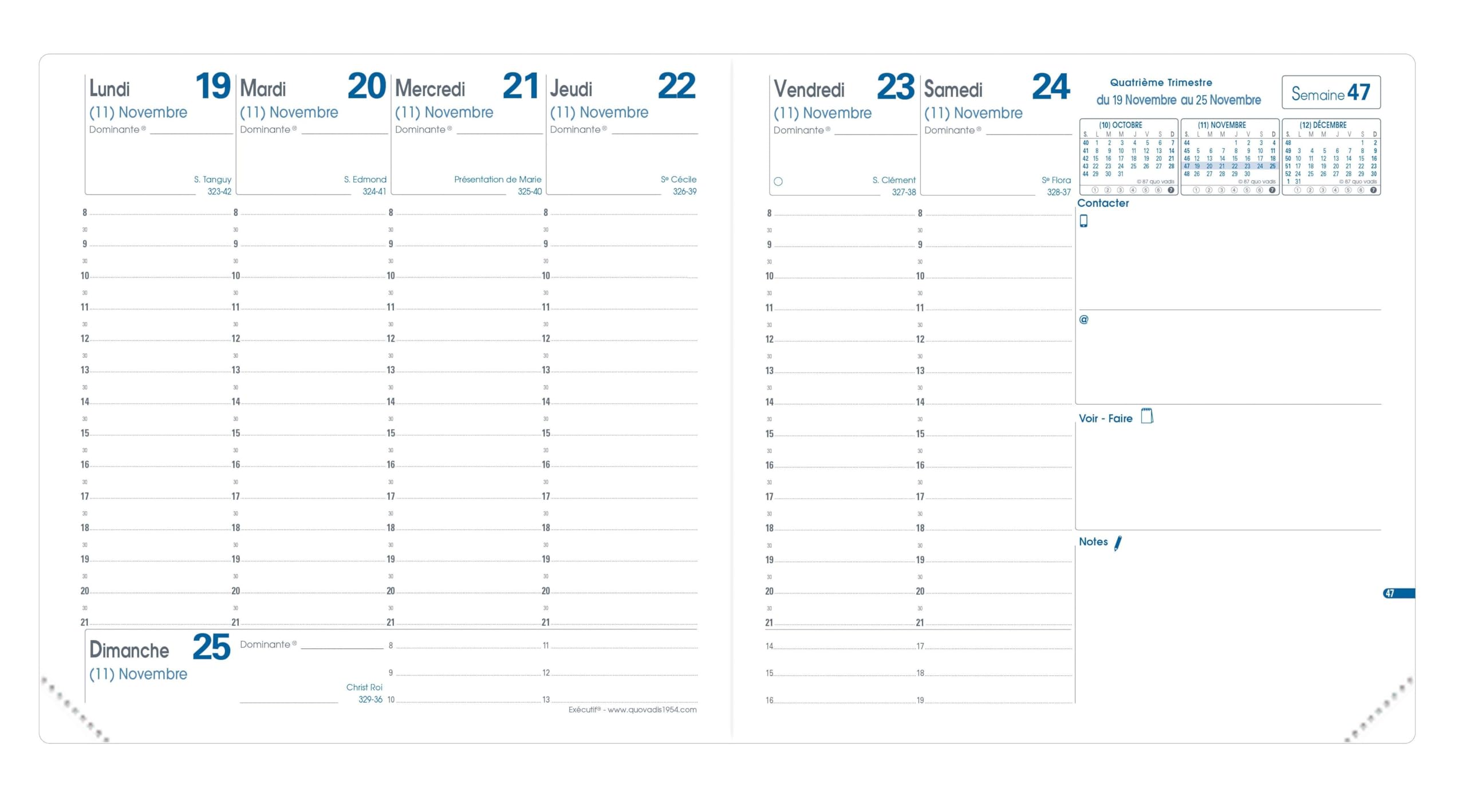 Quo Vadis - Kalender – 2025 – Executive – Wochenkalender – Französisch – Tania – Hellgrün – 13 Monate von Dezember bis Dezember – 16 x 16 cm – Papier Clairefontaine weiß – Vollnarbenleder