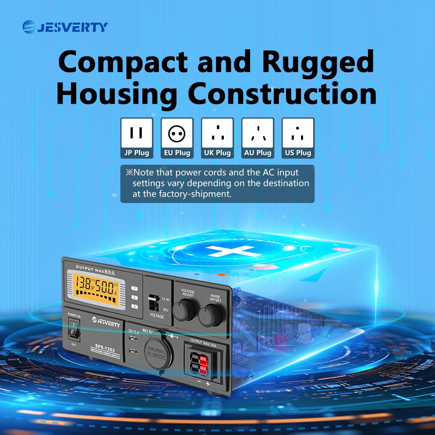 Jesverty SPS-1352 with various international plug types