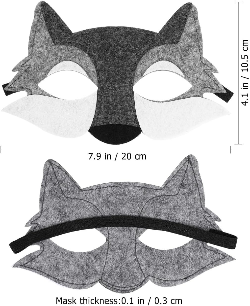 NUOBESTY 3Pcs Wolf Mask for Kids, Felt Animal Half Face Masks with Elastic Band, Cosplay Costume Accessory for Halloween Dress Up Party Supplies (Grey) - Image 2