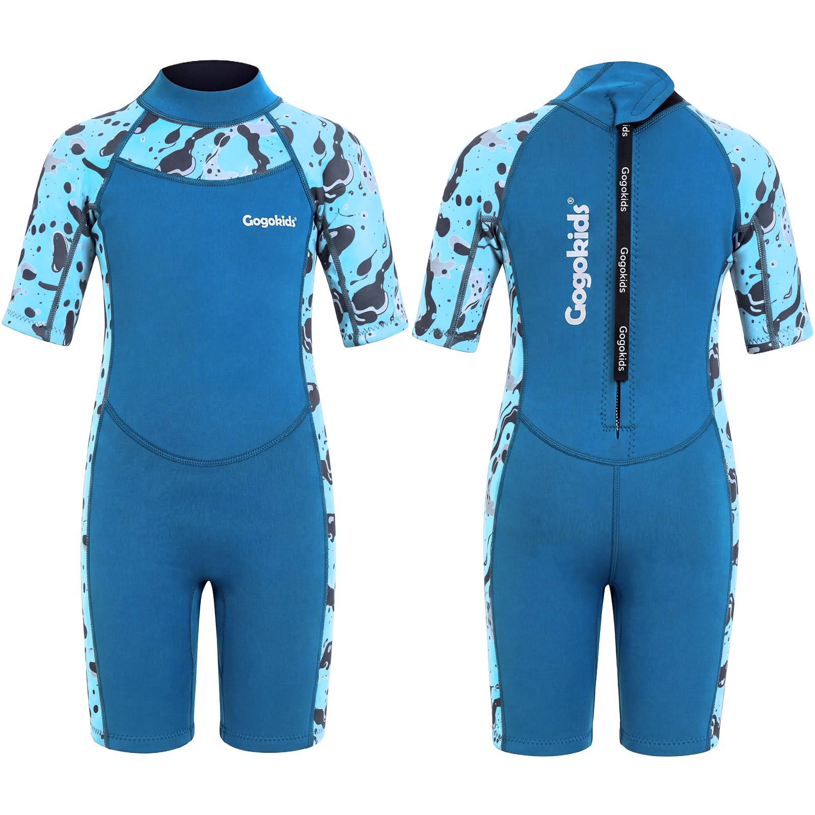 Gogokids Kids Shorty Wetsuit, 2mm SCR Lightweight Neoprene for Toddlers, Back Zip Children’s Short Wet Suit for Comfort & Warmth, Swimming, Snorkelling & Surfing, Ages 2–8 Boys Girls