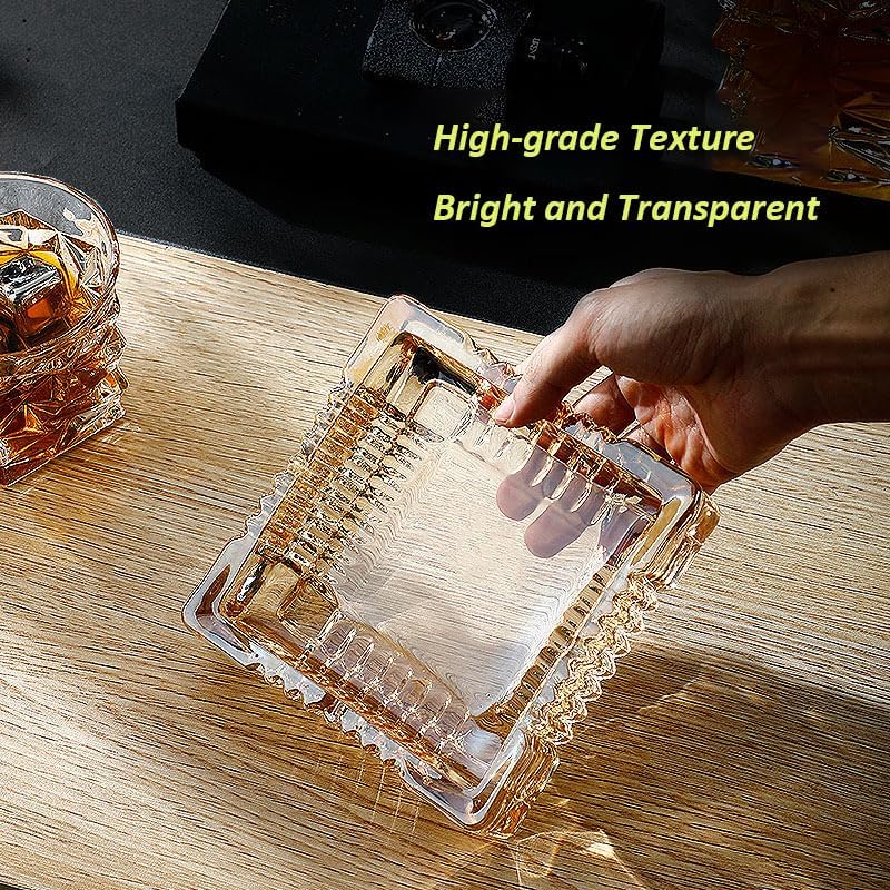 Handmade Glass Ashtray, Ashtray Ash Holder for Indoor or Outdoor Patio Desktop Office Smokers, Ash Tray for Tabletop Home Office Decor (Amber, XL)