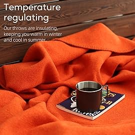 Molithe 100% Wool Blanket, 48 x 62, Warm, Thick, Washable, Military Wool Blanket, Great for Camping, Outdoors, Sporting Events, Survival Kits, OrangeRed