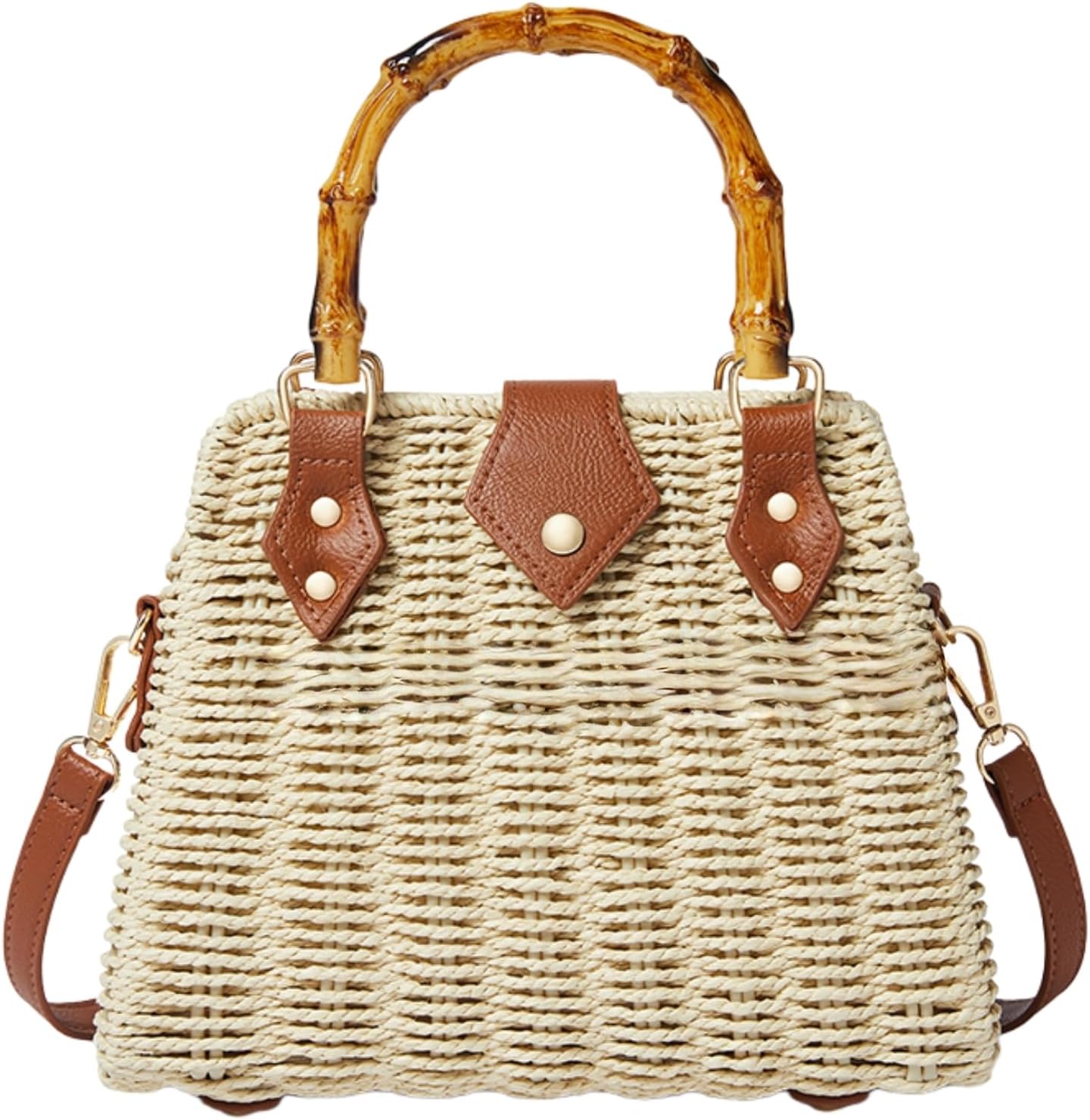 ZIDE Straw Crossbody for Women Woven Summer Beach Handmade Wicker Rattan Bamboo Joint Bag Boho Satchel for summer Holiday