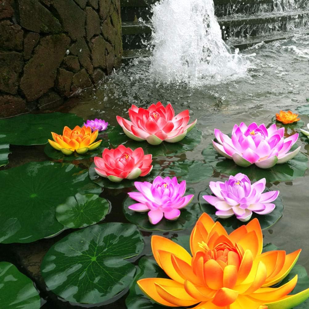 5Pcs Lily Pads for Ponds, Artificial Lotus- Water Lily Pads Leaves & Floating Foam Lotuses for Garden Fish Pond Aquarium Pool Wedding Decor