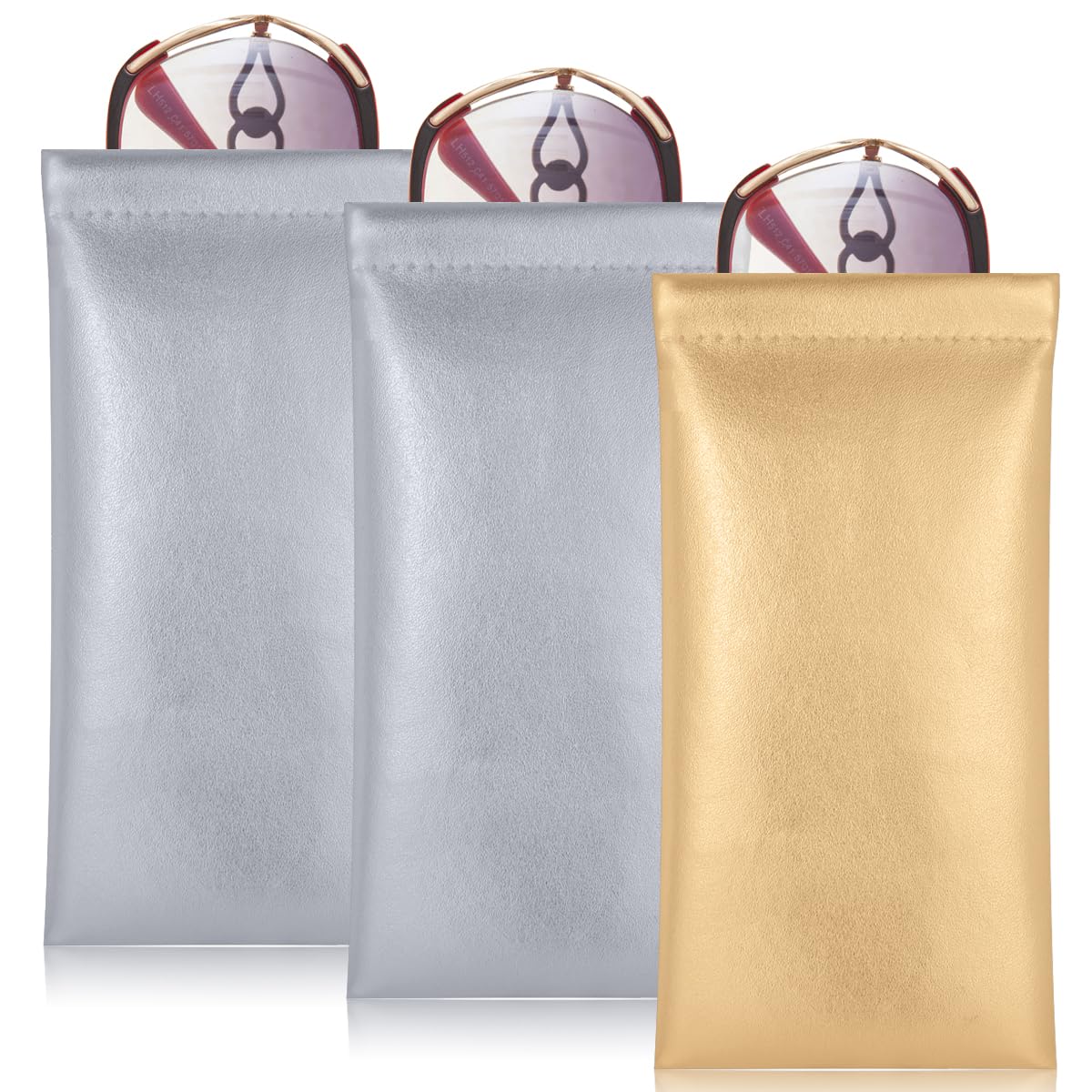 TRIUMPH VISION Large Sunglasses Pouch Oversized Eyeglass Sleeve PU Leather Squeeze Top Holder Big Shades Eyewear Case Clear