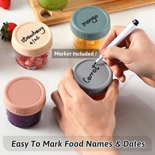 Vista 25 de VITEVER Paquete de 24 recipientes de vidrio para almacenamiento de alimentos para bebés, tarros de almacenamiento de alimentos para bebés de 4 onzas