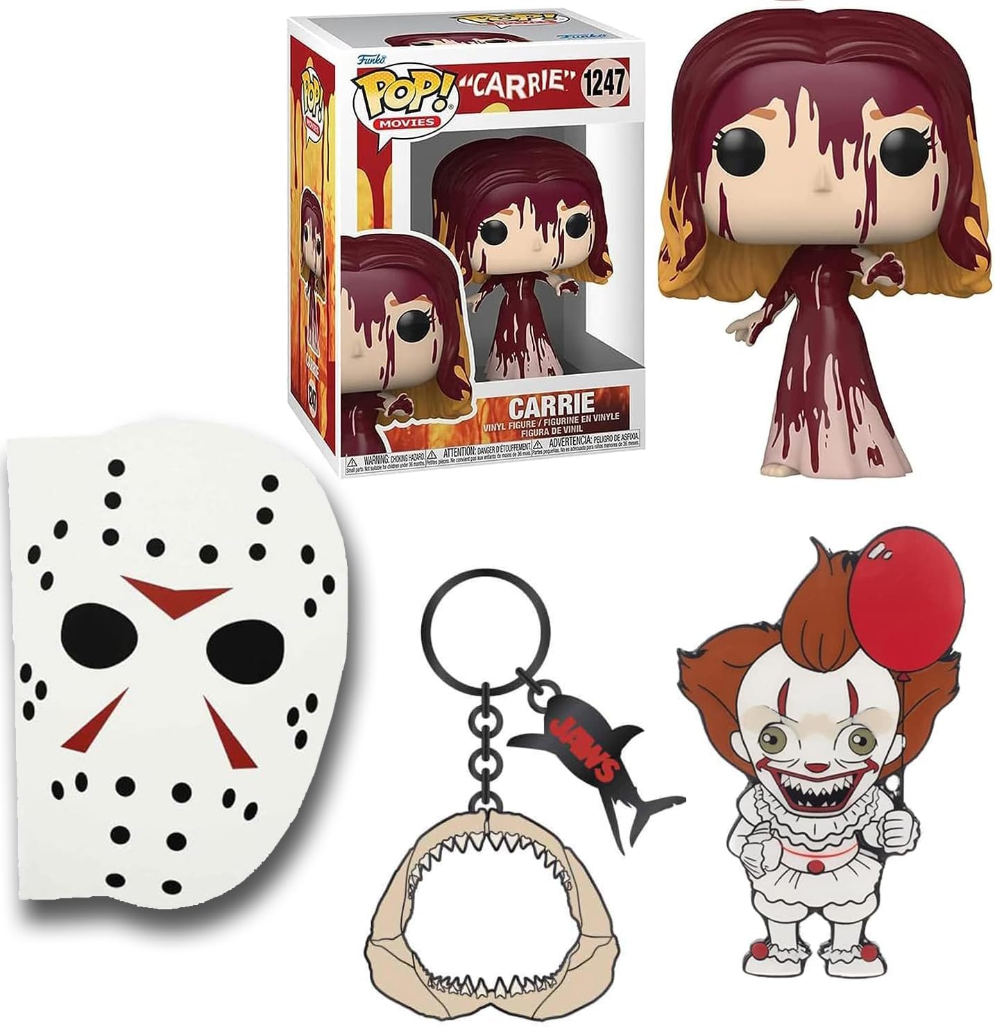 Know Her Name is Carrie Stephen King's Classic 1976 Prom Dress Figure Exclusive Pop Original Bundled with Bloodied Double Feature Chilling 2 Items