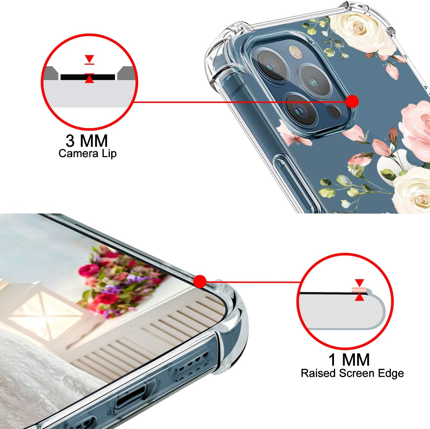 hepix Clear Case Compatible with iPhone 12 Pro Max Rose Flower Case 6.7 inch 2020, Pink Floral Transparent Flexible Soft TPU Ultra-Thin Cover Bumper Protective Anti-Scratch Camera Protection