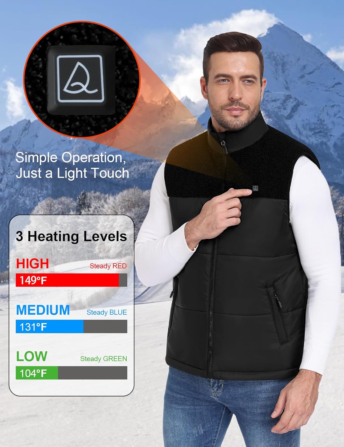 DEOLAX Men's Heated Vest with USB-C Rechargeable Battery Lightweight Waterpoor Soft Shell Quilted Heating Vest for Men - Image 3